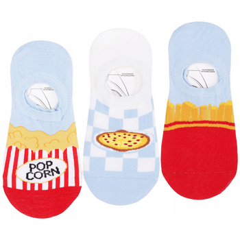 Stopki Damskie MORAJ Skarpetki Balerinki Frytki Popcorn Pizza 3-PAR 