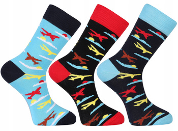 Skarpety Męskie Wysokie Kolorowe Garniturowe Samoloty 3-PARY MORAJ 