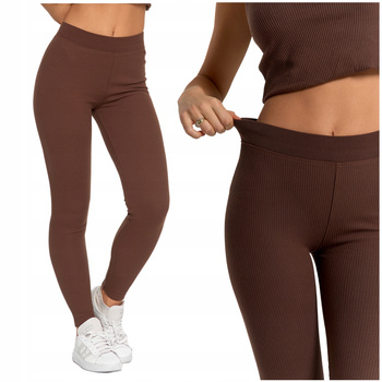 Prążkowane LEGGINSY DAMSKIE Bawełniane Długie Getry Kryjące Modne MORAJ 