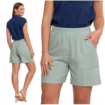 KRÓTKIE SPODENKI DAMSKIE Lniane Szorty Przewiewne Wysoki Stan MORAJ 