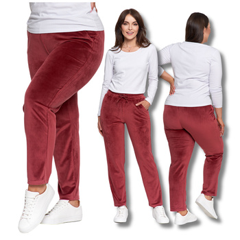 WELUROWE SPODNIE DAMSKIE WYSOKI STAN PROSTA NOGAWKA WYGODNE MORAJ