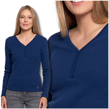 PRĄŻKOWANA BLUZKA DAMSKA Z DŁUGIM RĘKAWEM DOPASOWANA KOSZULKA MORAJ