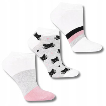 Stopki Damskie MORAJ Skarpetki w Paski Kotki Kolorowe Urocze 3-PAK 