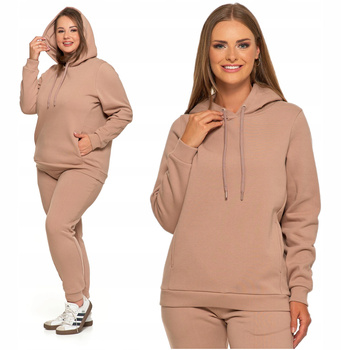 Ciepła BLUZA DAMSKA z Kapturem Dresowa Beżowa Klasyczna Gładka MORAJ 