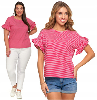 ELEGANCKA BLUZKA DAMSKA w Paski z Motylkowym Rękawem Prosty Krój MORAJ 