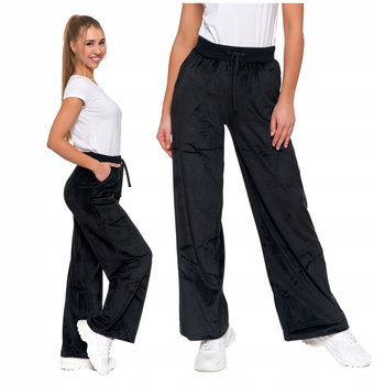 WELUROWE SPODNIE DAMSKIE Z SZEROKĄ NOGAWKĄ WYSOKI STAN KIESZENIE MORAJ 