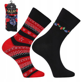 SKARPETY ŚWIĄTECZNE Męskie PREZENT NA ŚWIĘTA ze Wstążką 2-PAK MORAJ 