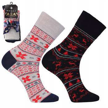 SKARPETY ŚWIĄTECZNE Męskie PREZENT NA ŚWIĘTA ze Wstążką 2-PAK MORAJ 