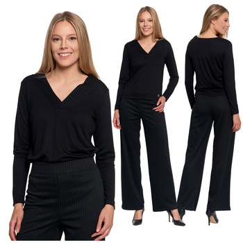 BLUZKA DAMSKA OZDOBNY DEKOLT KOSZULKA Z DŁUGIM RĘKAWEM PRZEWIEWNA MORAJ