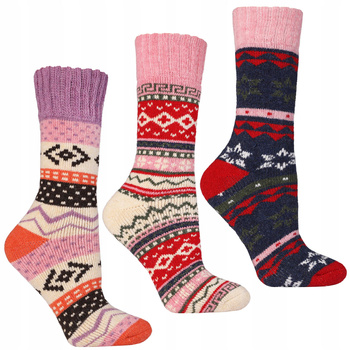 Ciepłe Skarpety Damskie Grube Termo Wełna Norweski Wzór 3-PAK MORAJ 