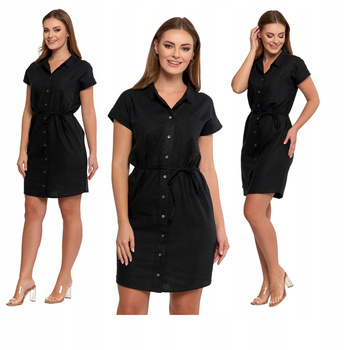 Lniana Szmizjerka SUKIENKA DAMSKA Elegancka Do Kolan Rozpinana MORAJ 