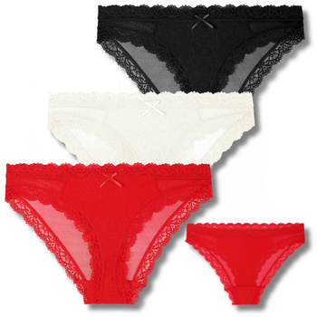 ELEGANCKIE FIGI DAMSKIE MORAJ 3-PAR KLASYCZNE MAJTKI Z KORONKĄ