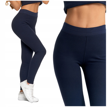 Prążkowane LEGGINSY DAMSKIE Bawełniane Długie Getry Kryjące Modne MORAJ 