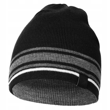 Czapka Męska Klasyczna na Jesień Zimę Czarna z Paskami MORAJ