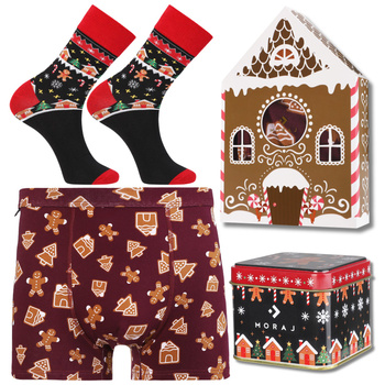 BOKSERKI MĘSKIE W KARTONIKU ŚWIĄTECZNE SKARPETY PREZENT PIERNIKI MORAJ 