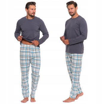 PIŻAMA MĘSKA Bawełniana Długi Rękaw i Spodnie Klasyczna Wygodna MORAJ 