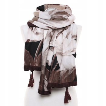 Szal Damski Lekki Delikatny Szalik Zwiewny Cienki Jesienny Kwiaty MORAJ