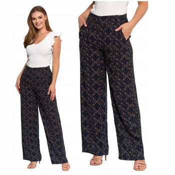 Wzorzyste Spodnie Damskie Długie Szeroka Nogawka Luźne Zwiewne MORAJ 