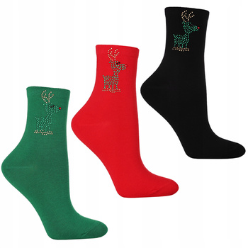 ŚWIĄTECZNE SKARPETKI DAMSKIE RENIFERY SKARPETY NA ŚWIĘTA 3-PAK MORAJ 