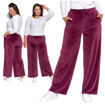 WELUROWE SPODNIE DAMSKIE WYSOKI STAN SZEROKA NOGAWKA WYGODNE MORAJ