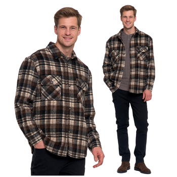 KURTKA MĘSKA FLANELOWA KOSZULOWA W KRATĘ NA JESIEŃ Z KIESZENIAMI MORAJ
