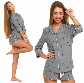 Piżama Damska Flanelowa Modna Rozpinana Wygodna Rękaw 3/4 Szorty MORAJ 