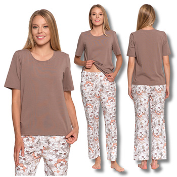 PIŻAMA DAMSKA DWUCZĘŚCIOWA MORAJ KRÓTKI RĘKAW SZEROKIE SPODNIE KWIATKI