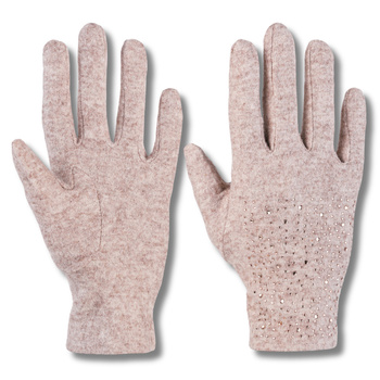 CIEPŁE RĘKAWICZKI DAMSKIE NA ZIMĘ Z WEŁNĄ I KRYSZTAŁKAMI ELEGANCKIE MORAJ