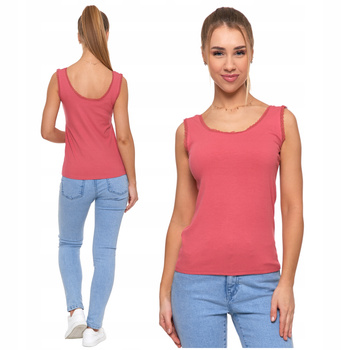 Elegancki TOP DAMSKI Bokserka Koronkowe Wykończenie Prążkowany MORAJ 