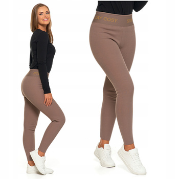 LEGGINSY DAMSKIE OCIEPLANE Prążkowane Wysoki Stan Modny Kolor MORAJ