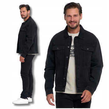 KURTKA JEANSOWA MĘSKA Czarna Katana Klasyczna Guziki Bawełniana MORAJ 