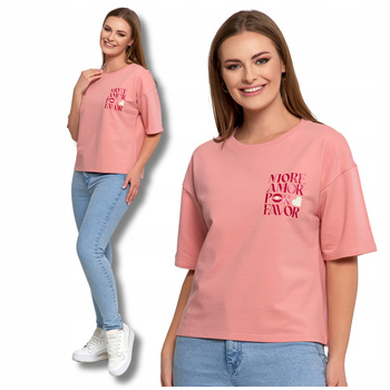 Luźny T-SHIRT DAMSKI Koszulka Bawełniana Bluzka z Krótkim Rękawem MORAJ 
