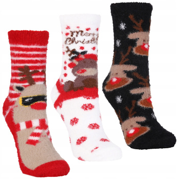 Skarpetki Frotte ŚWIĄTECZNE Futrzaki Skarpety na Święta MORAJ 3-PAK 
