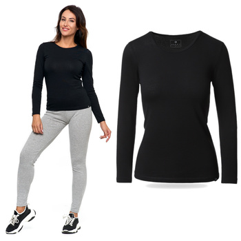 PODKOSZULKA Z DŁUGIM RĘKAWEM Damska Dopasowana Czarna Koszulka MORAJ 