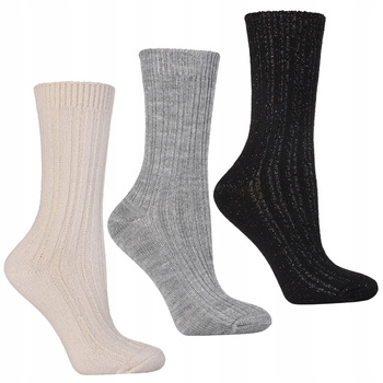 Skarpety Damskie Srebrna Nić Eleganckie Wysokie Prążkowane 3PAK MORAJ 