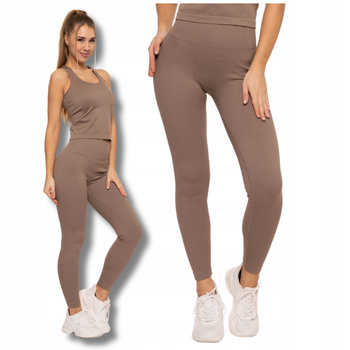 Legginsy Damskie Sportowe Wysoki Stan Kryjące Prążkowane Wygodne MORAJ 