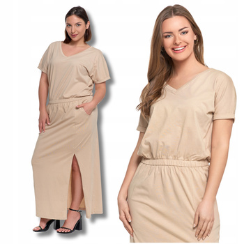 SUKIENKA DAMSKA MAXI z Rozcięciem Długa Gładka Suknia na Lato MORAJ 