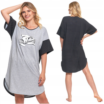 KOSZULA NOCNA DAMSKA Krótki Rękaw Dwukolorowa Wygodna Leniwiec MORAJ 