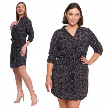 Koszulowa SUKIENKA DAMSKA MIDI Zwiewna z Paskiem Elegancka Modna MORAJ 