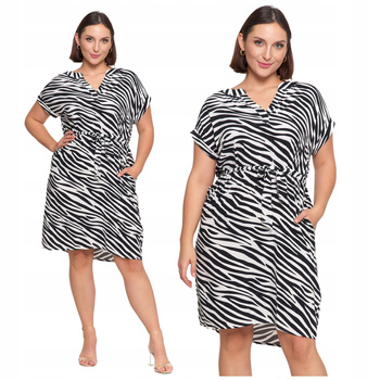 SUKIENKA DAMSKA Wzór Zebra Prosty Krój Pasek w Talii Na Lato MORAJ