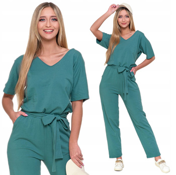 KOMBINEZON DAMSKI GŁADKI DŁUGI LUŹNY WYGODNY MODNY BAWEŁNIANY MORAJ 