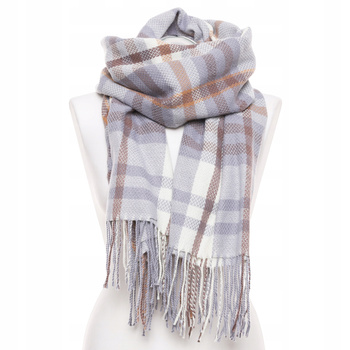 SZAL DAMSKI Stylowy Wzór w Kratę z Frędzlami Modny Duży Ciepły MORAJ