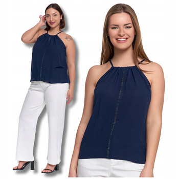 Bluzka Damska na Ramiączkach Wiskozowa z Haftem Elegancka MORAJ