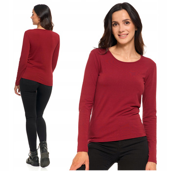 Bluzka Na Długi Rękaw Gładka Koszulka Damska Bordowa Podkoszulka MORAJ 