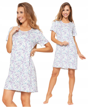 Koszula Nocna Krótki Rękaw PREZENT Piżama Damska Modna Przed Kolano MORAJ 