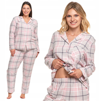 PIŻAMA DAMSKA Dwuczęściowa w Kratę Długi Rękaw Spodnie Wygodna MORAJ 