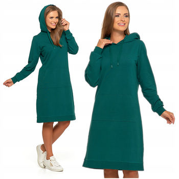 Sukienka Damska Dresowa z Kapturem Tunika MIDI Ciepła Długa Bluza MORAJ 