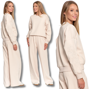 DRES DAMSKI SPODNIE OCIEPLANE Z HAFTEM BLUZA CIEPŁA HAFT NA RĘKAWIE MORAJ 