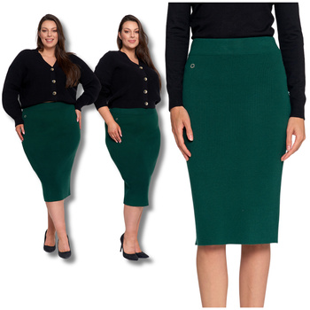 OŁÓWKOWA SPÓDNICA DAMSKA MIDI PRĄŻKOWANA ELEGANCKA MODNA MORAJ