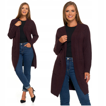 Kardigan Damski Długi Sweter Ciepły Narzutka z Kieszeniami MORAJ